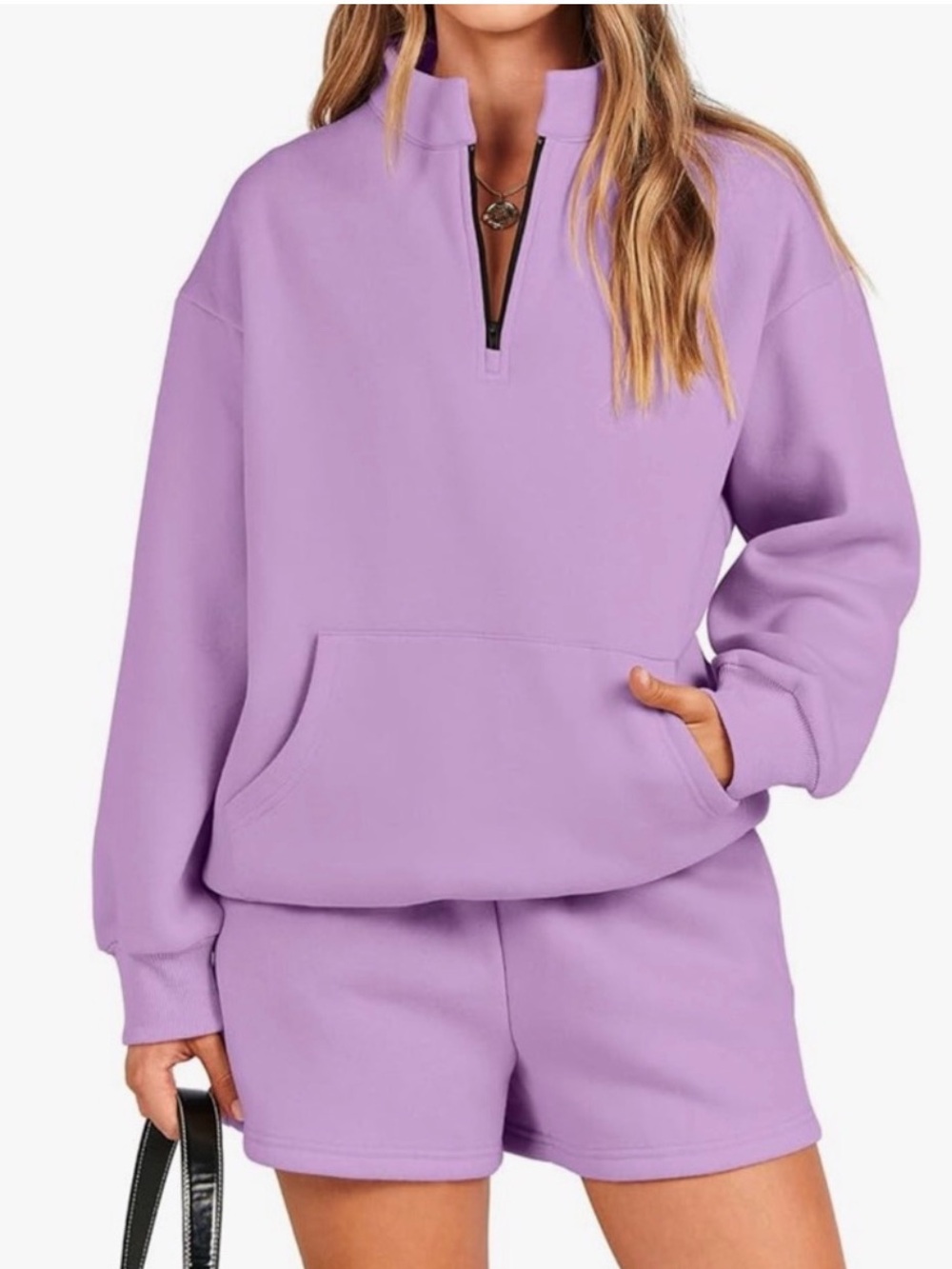 ANRABESS 2 Piece Pullover Lavender Sweatshirt Shorts Set Size XL